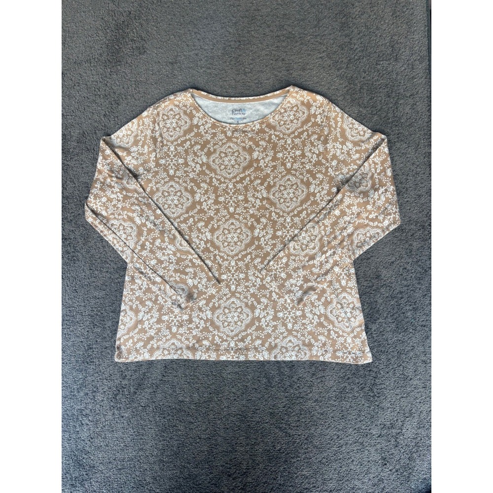 Croft & Barrow The Classic Tee Long Sleeve Brown White Floral Print‎ Women XL
